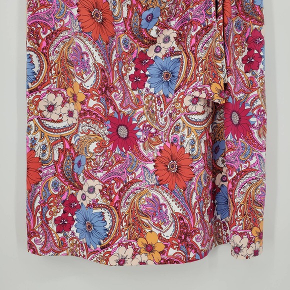Talbots Island Floral Paisley Dress XL Knot Tie Catalina Cloth Short Sleeve Pink - Picture 10 of 13
